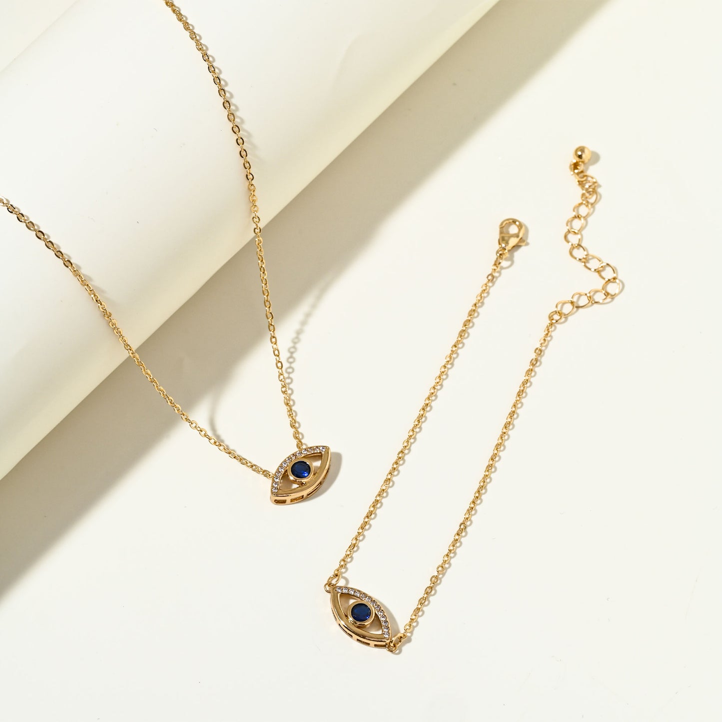 SEADAY Dainty Women's Necklace & Bracelet Set, Pendant Necklace and Charm Bracelet, Trendy Jewelry Birthday Gifts, Plated Gold Necklace and Bracelet Jewelry Sets, Tarnish-resistant, Adjustable Length