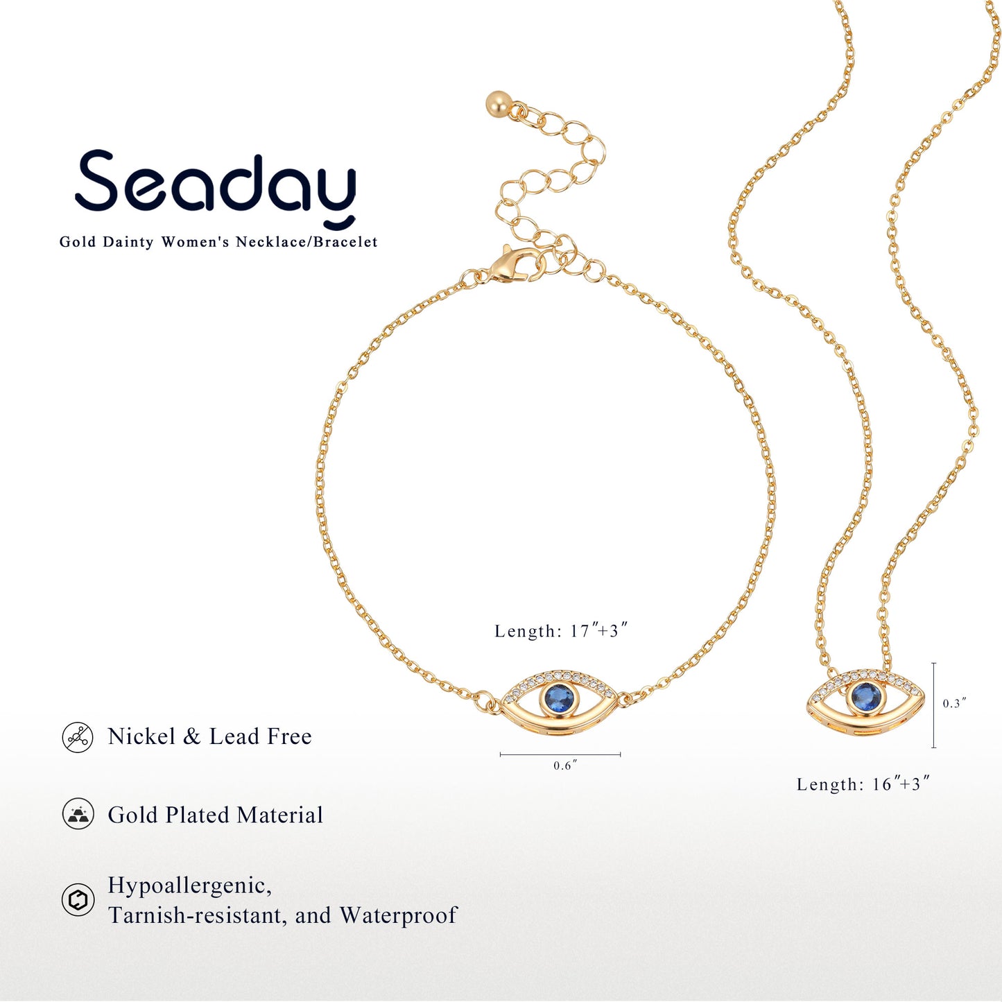 SEADAY Dainty Women's Necklace & Bracelet Set, Pendant Necklace and Charm Bracelet, Trendy Jewelry Birthday Gifts, Plated Gold Necklace and Bracelet Jewelry Sets, Tarnish-resistant, Adjustable Length