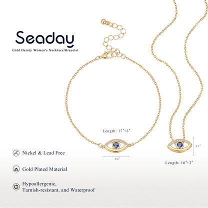SEADAY Dainty Women's Necklace & Bracelet Set, Pendant Necklace and Charm Bracelet, Trendy Jewelry Birthday Gifts, Plated Gold Necklace and Bracelet Jewelry Sets, Tarnish-resistant, Adjustable Length